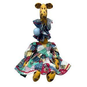 Handcrafted Giraffe Plush Doll In Patchwork Dress & Ruffled Bloomers 24" READ